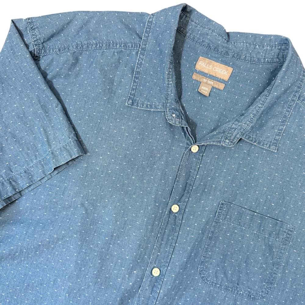 Coastal Casual Mens Big & Tall 3XL Chambray Shirt Blue White Dot Short Sleeve